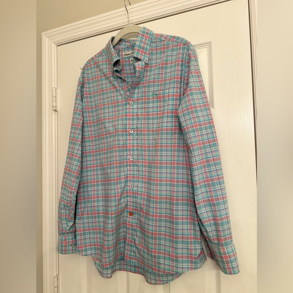 Southern Point Co Hadley Performance Button Down Men’s Sz M Blue Pink Plaid - Picture 3 of 8
